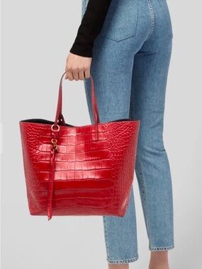 Alexander McQueen Red Croc-Embossed Tote